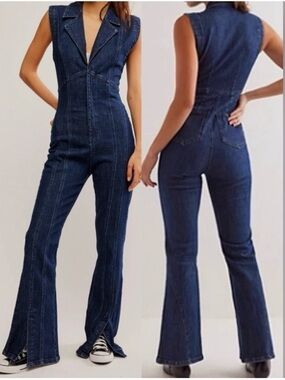 Free People We The Free CRVY Ring The Alarm Denim Jumpsuit NWT